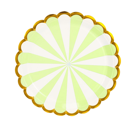 Lime Green Gilding Stipes 7inches Dessert Paper Plate 8pcs